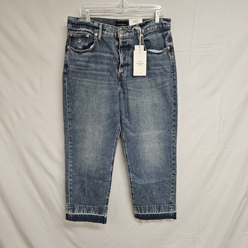 Lucky Brand Jeans Womens 12/31 Blue 90s Loose High Rise Crop Frayed Hem Denim